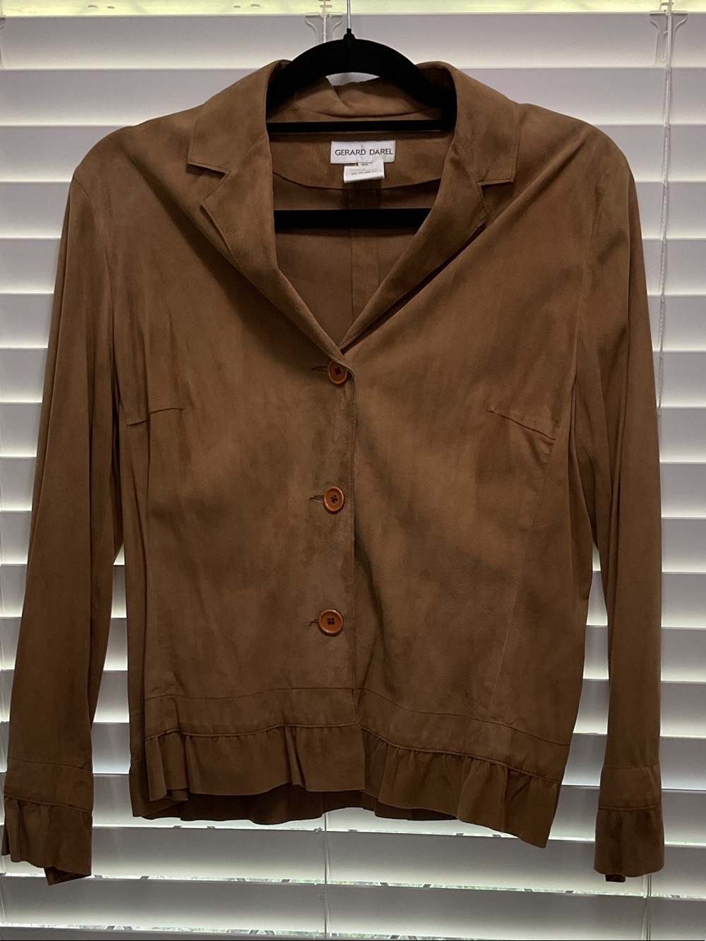 90’s French Gerard Darel 100% Tan Goat Suede Button-Front Shirt Jacket